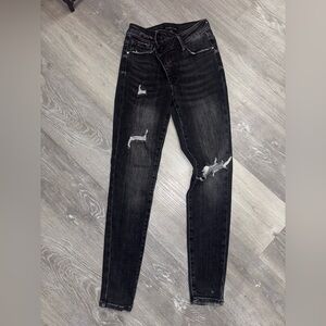Distressed Black Crossover Women's Jeans